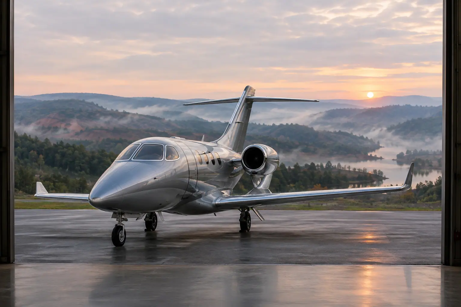Light jet waiting on an empty ramp