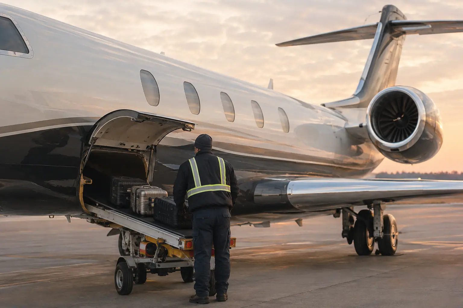 Bags loaded into a private jet
