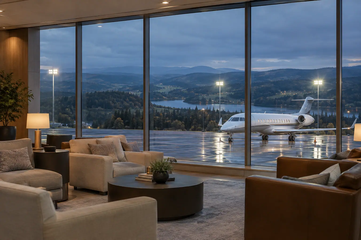 Private terminal lounge overlooking the ramp