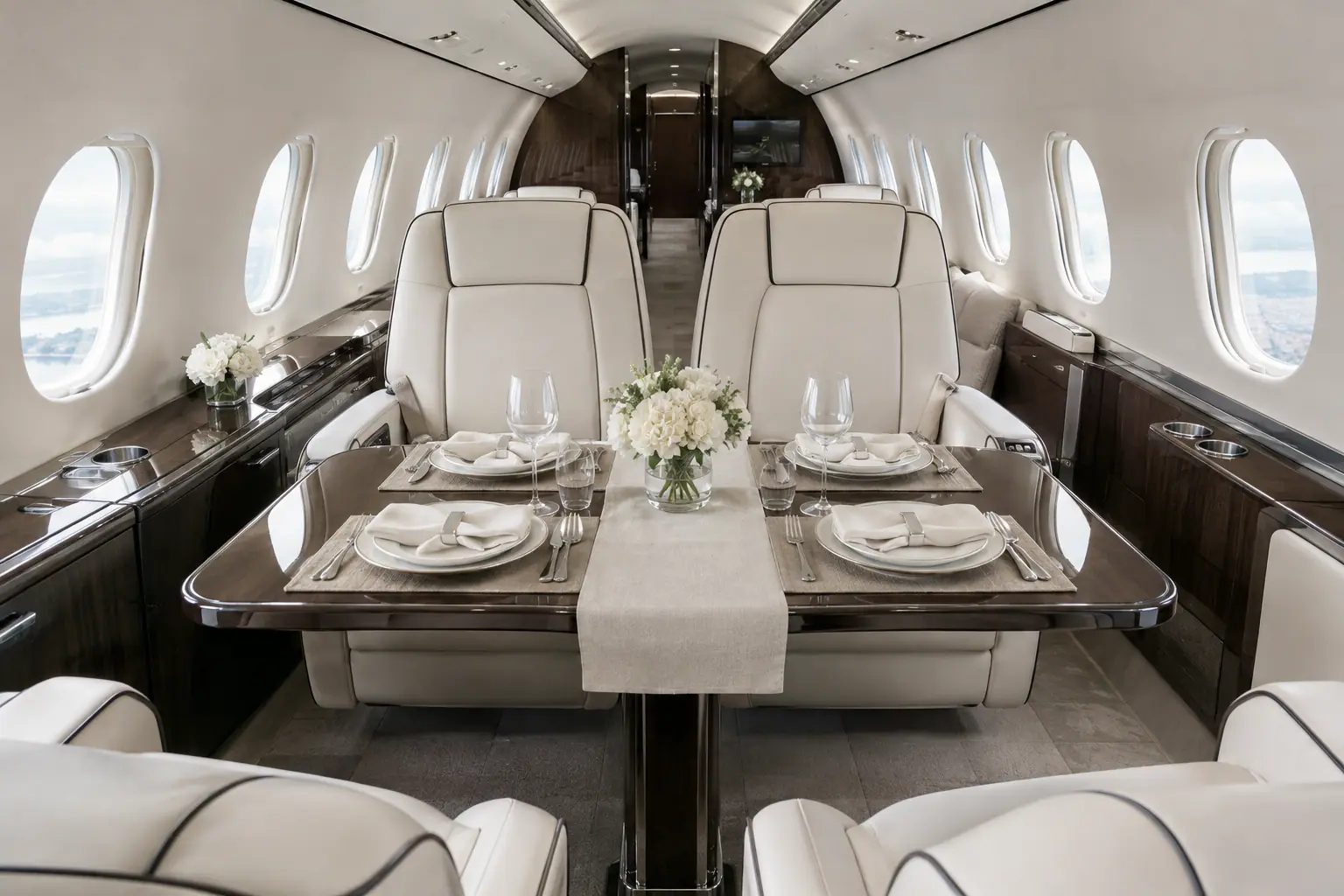 Super-midsize jet cabin interior